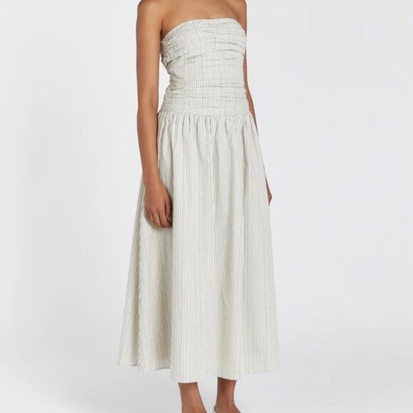 Dissh Ayla Cream Stripe Midi Dress Women’s Size 8 Cotton Summer Coastal Europe - Picture 3 of 15